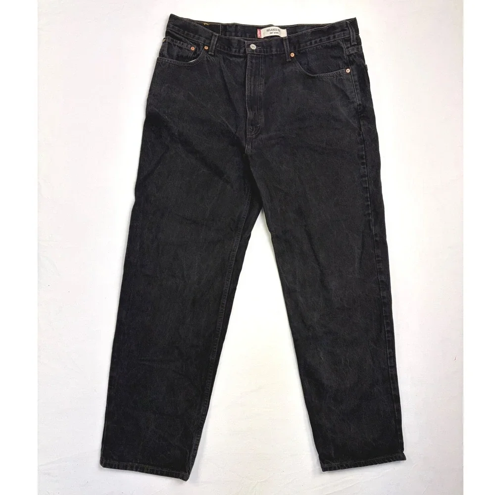 Y2K Levis‎ 550 Relaxed Fit Black Jeans Mens 40x32 Made in USA Distressed Denim